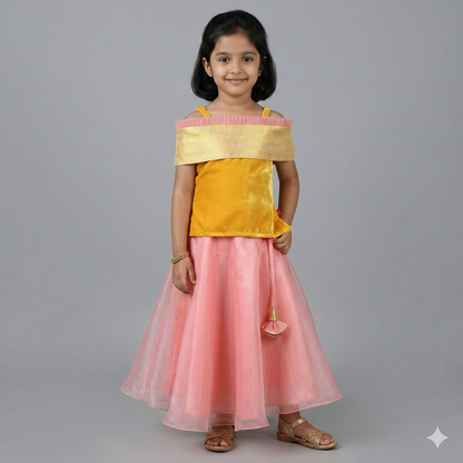 Yellow&Pink Organza Baby Girl Dress | S3BGWD4
