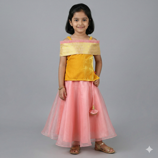 Yellow&Pink Organza Baby Girl Dress | S3BGWD4