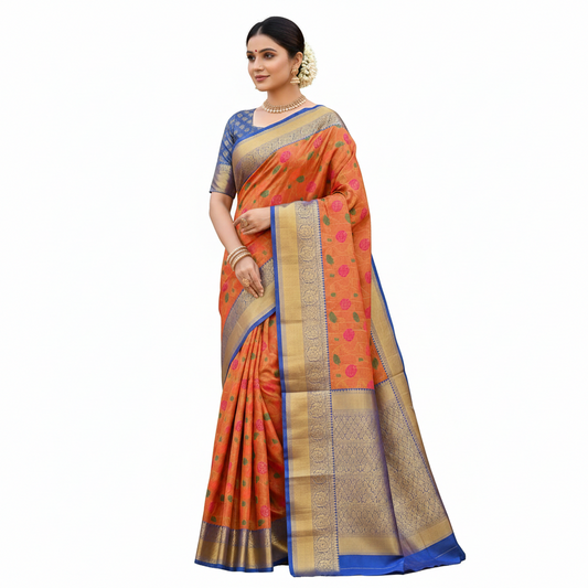 Traditional Red and Blue Gadwal Silk Saree – Shop Now