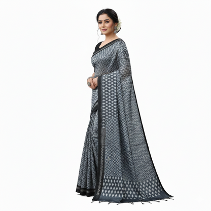 Black and White Kota Silk Saree | Pochampally Cotton