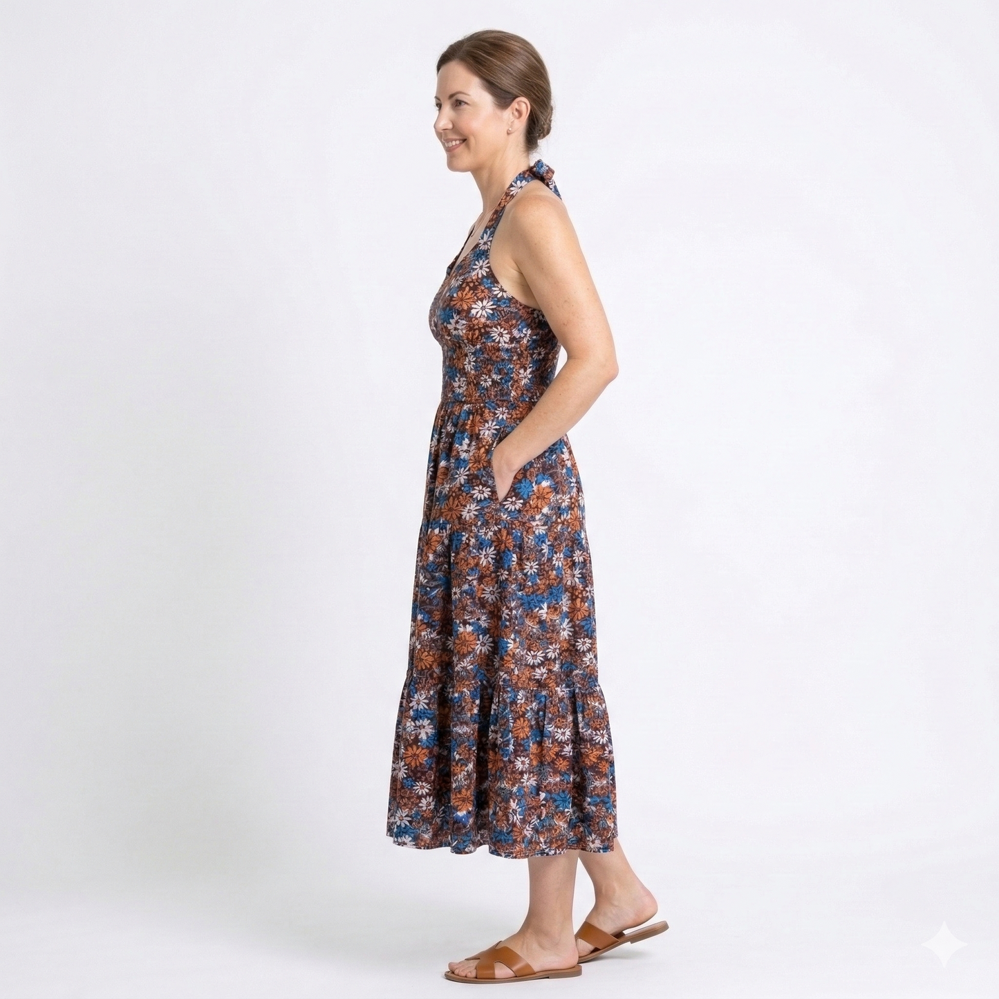 Floral Printed Sleevesless 3 Tiered Gown | 3 Tiered