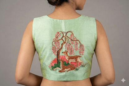 Rajasthani Heritage and hand painting Maggam work designer Sleeveless Blouse | S3B1276