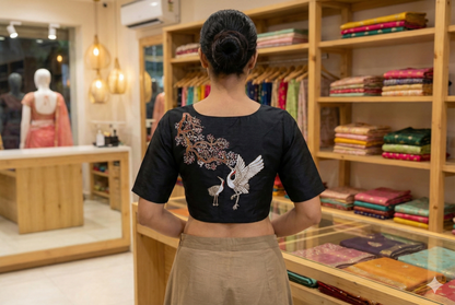 Japanese crane painting maggam work handicrafts blouse | S3B1175