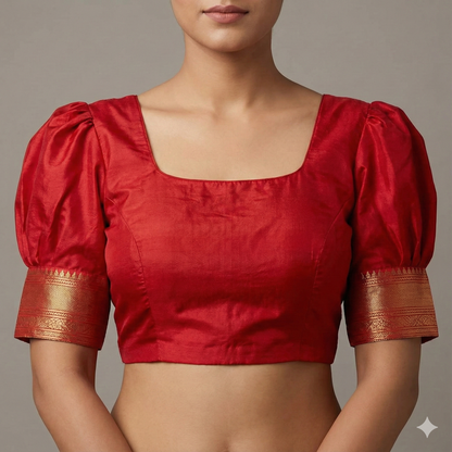 Red Colored Puffy Sleeves Regular Blouse | S3B1207