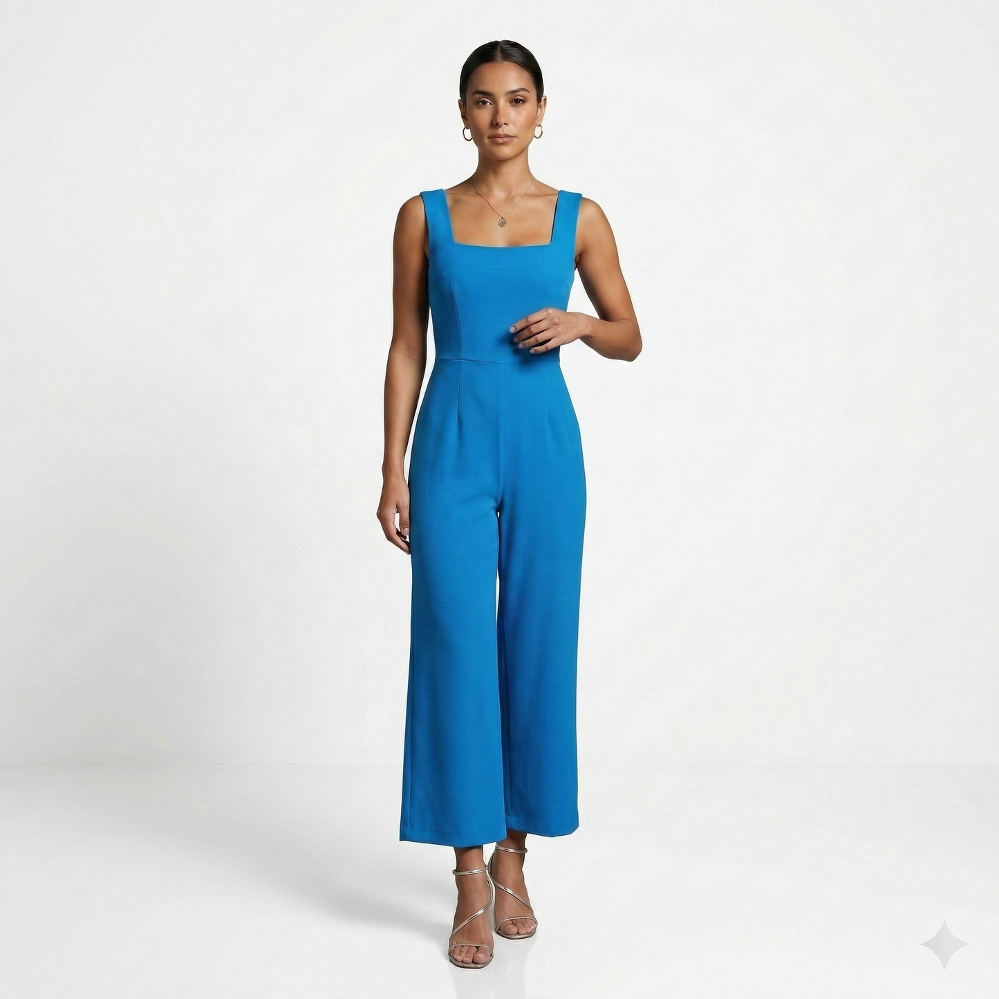 Blue Solid Sleeveless Jumpsuit | Blue Jumpsuit