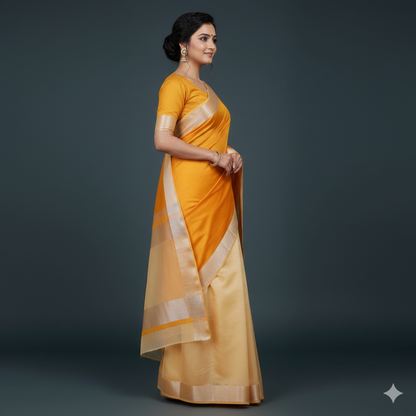 Yellow and Silver Color Fancy Saree