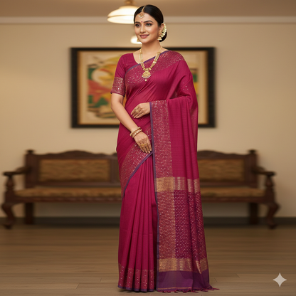 Cotton Silk Sequence Waving Saree