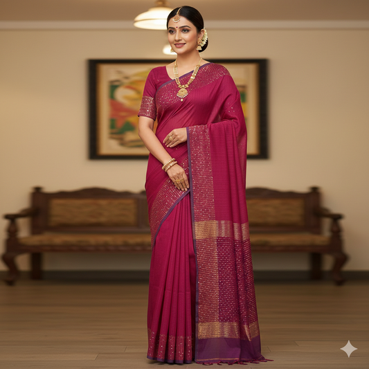 Cotton Silk Sequence Waving Saree