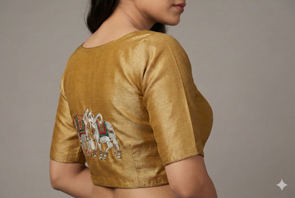 Exquisite Handcrafted Blouse Embellished with Elephant and Cow Paintings and Maggam Work | S3B1264
