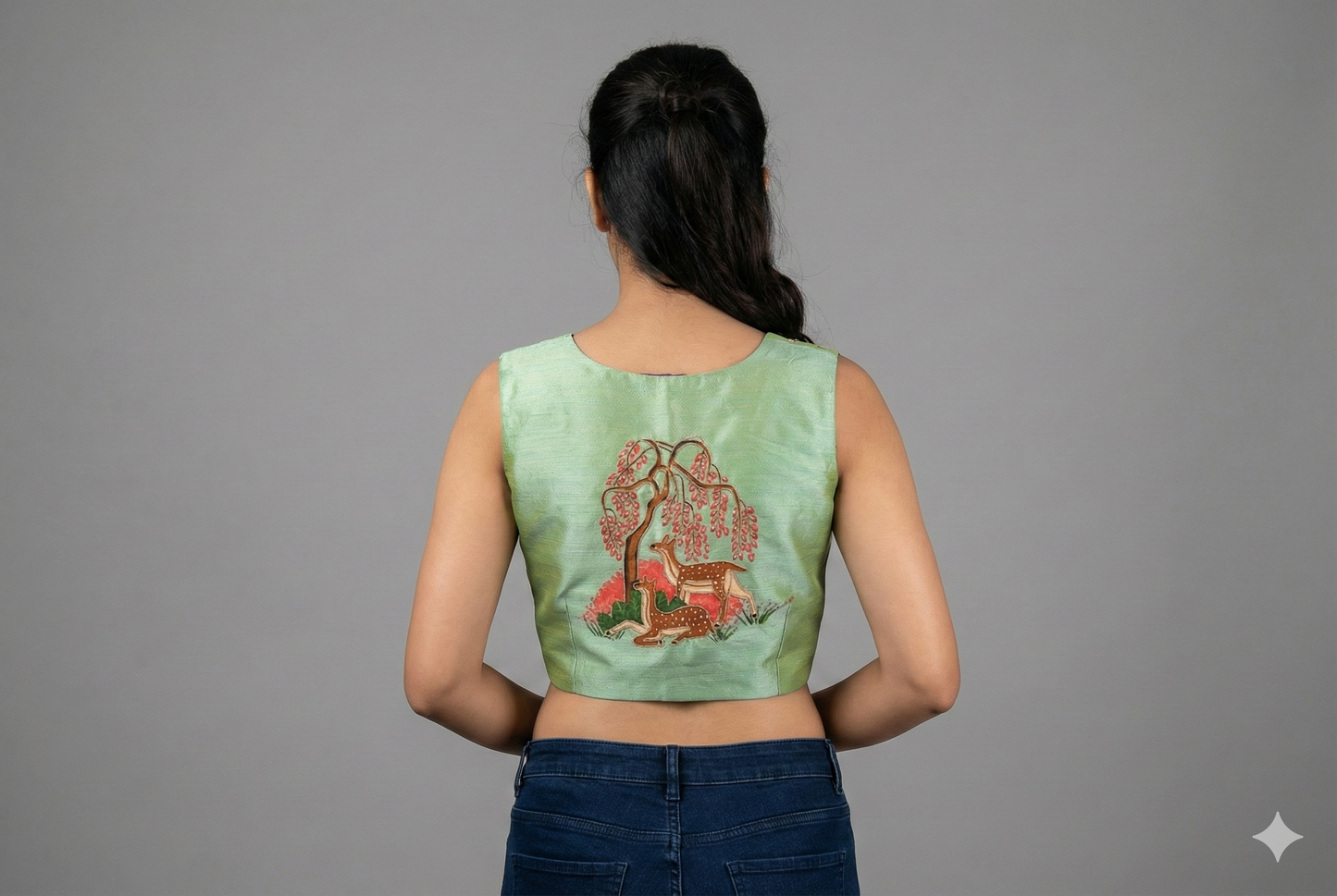 Rajasthani Heritage and hand painting Maggam work designer Sleeveless Blouse | S3B1276