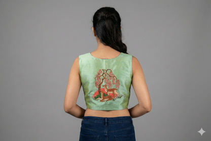 Rajasthani Heritage and hand painting Maggam work designer Sleeveless Blouse | S3B1276