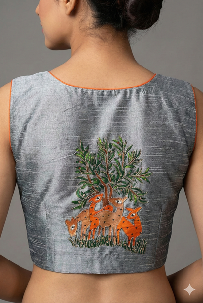 Inspiration by Gond painting & maggam handicrafts work blouse | S3B1263