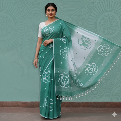 Mul Cotton Hand Painted Saree