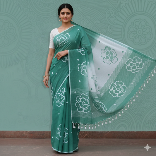 Mul Cotton Hand Painted Saree