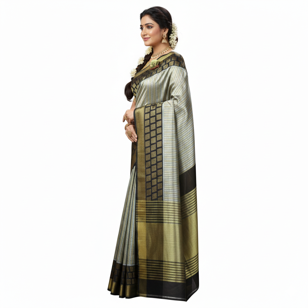 Black and Gold Color Sico Saree