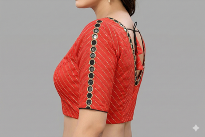 Red V Neck Zari Lines Design Blouse | S3B1221