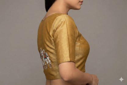 Exquisite Handcrafted Blouse Embellished with Elephant and Cow Paintings and Maggam Work | S3B1264