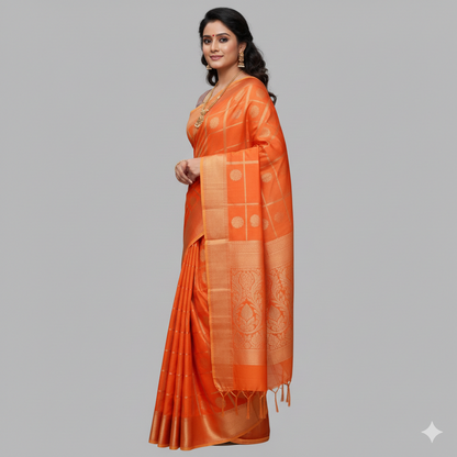 Orange Pattu Saree | S3Orange