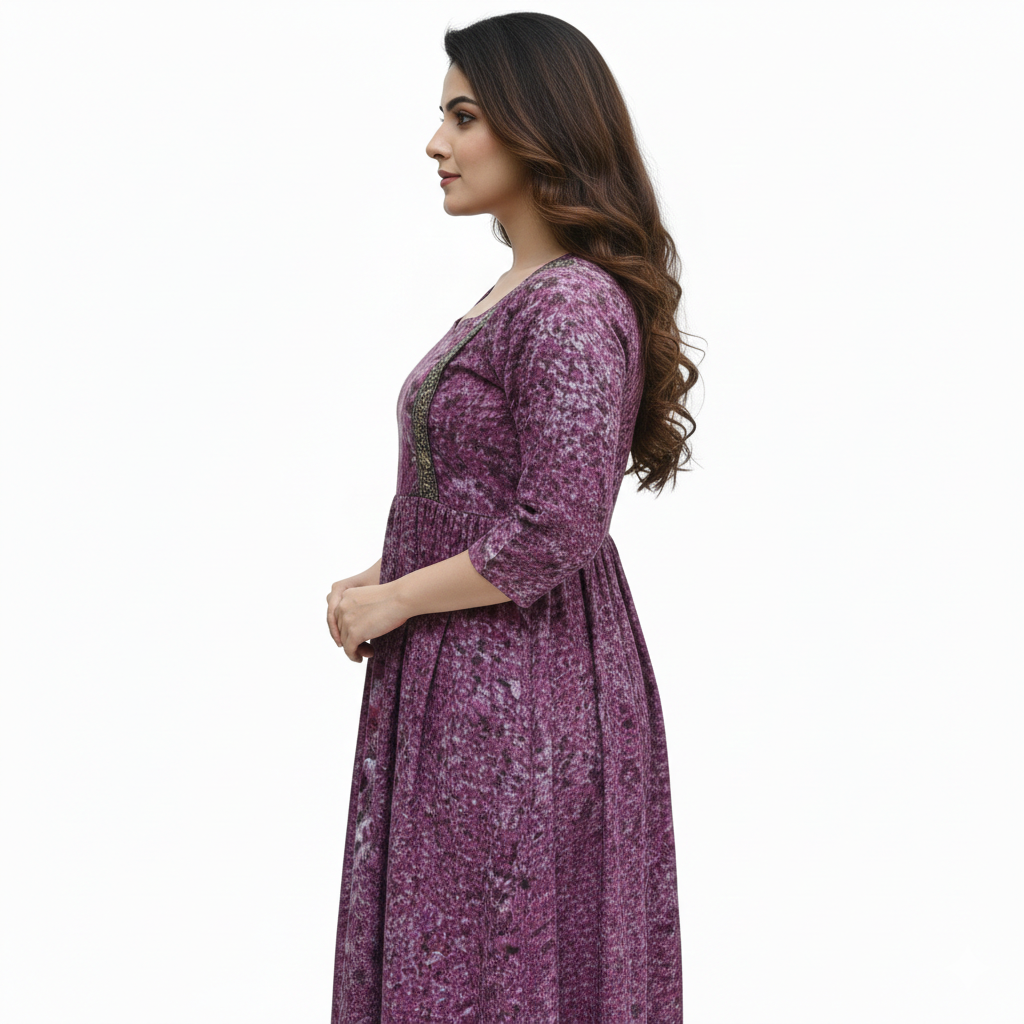 Dusty Mauve Midi-Length A-Line Maternity /mother wear Dress with Three-Quarter Sleeves – Elegant, Feminine & Perfect for Every Season”