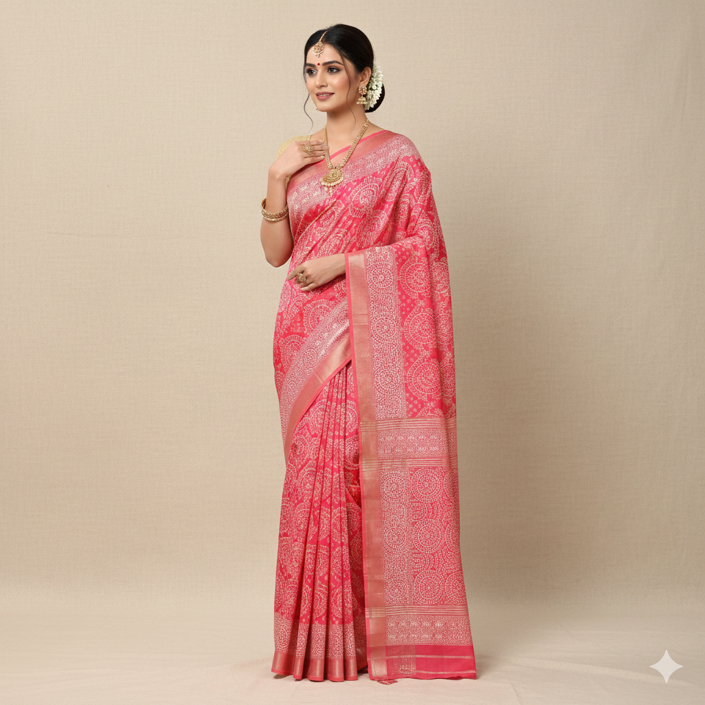 Red white simple design saree