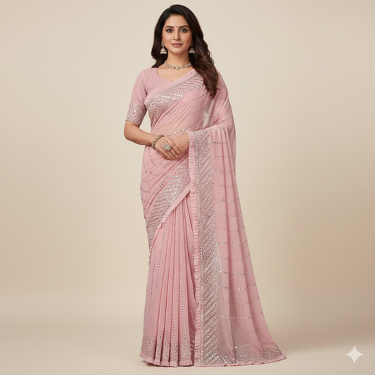 Purple saree with shining deisgn pattern