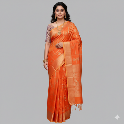 Orange Pattu Saree | S3Orange