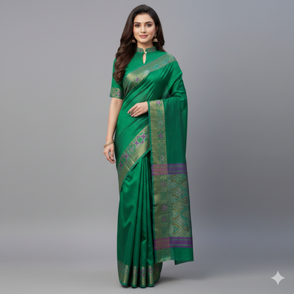 Green Ikkat Border Pattu Saree | Green Saree