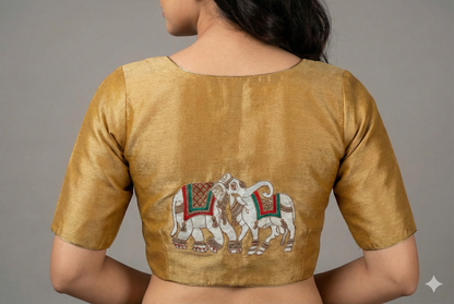 Exquisite Handcrafted Blouse Embellished with Elephant and Cow Paintings and Maggam Work | S3B1264