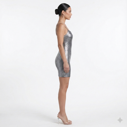 Stunning halterneck bodycon dress adorned with elegant diamante details, featuring a sleek black cowl shape. | cowl shape