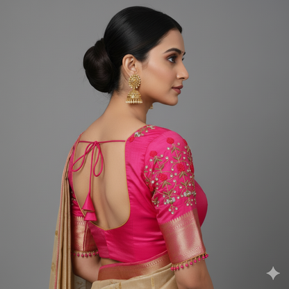 Maggam Work Blouse "Raspberry Rose"