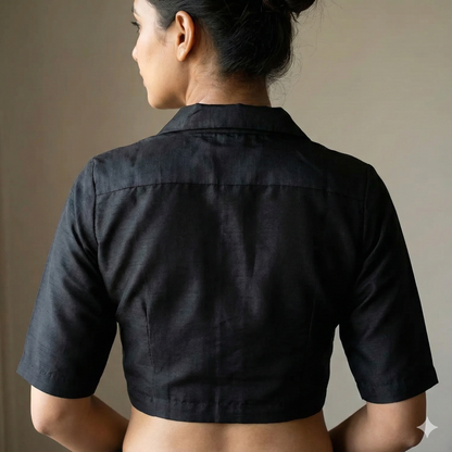 Black Solid Collared neck Blouse | S3B1179