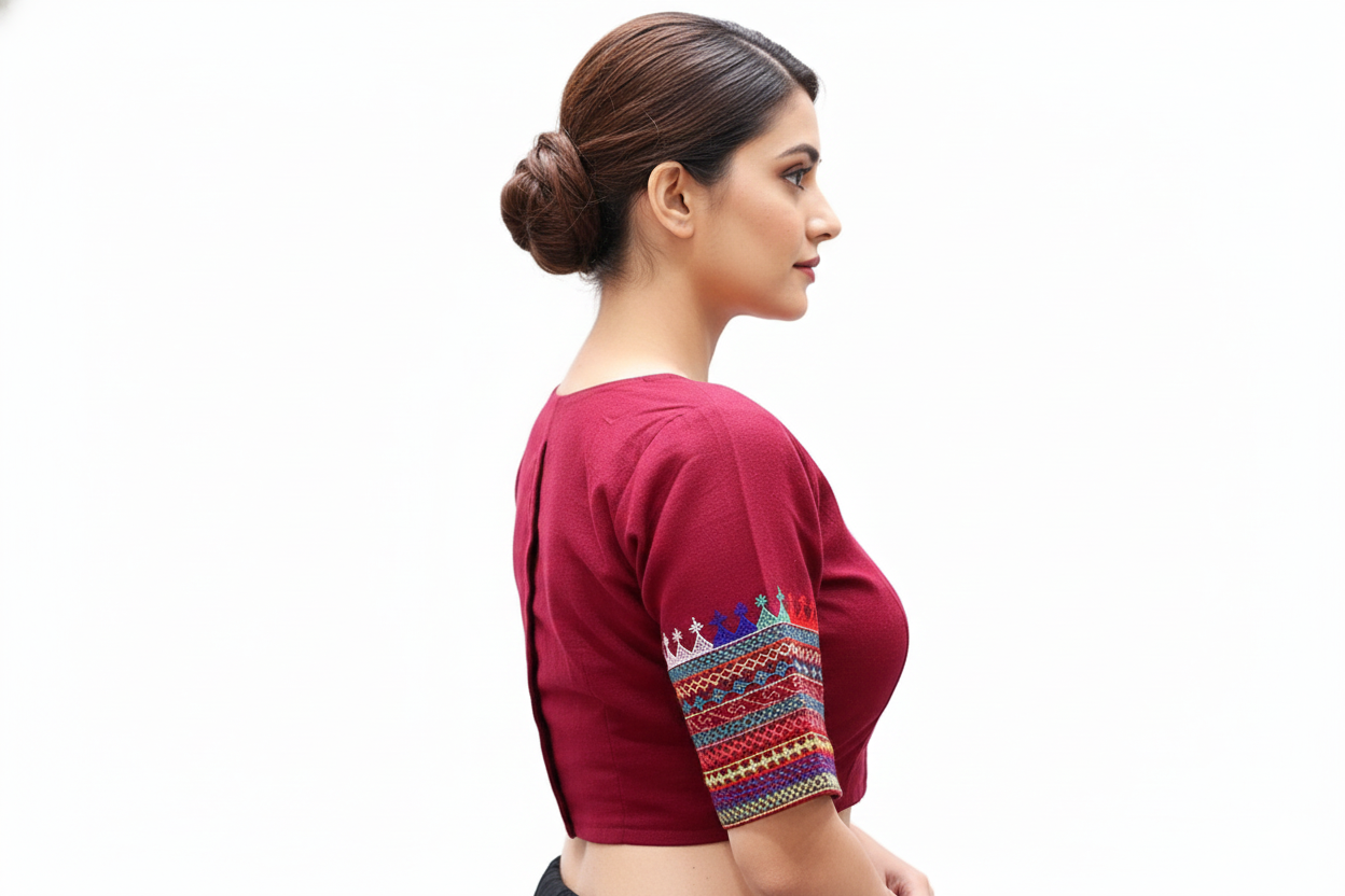 Maroon Thread Work Boat Neck Blouse – Elegant Ethnic Charm | S3 Fashions | S3B11