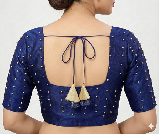 Navy Blue Maggam Work Blouse – Elegant Craftsmanship in Deep Hues | S3 Fashions |  S3MB4