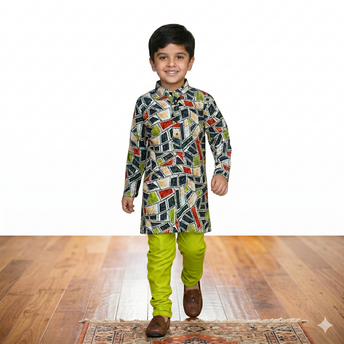 Lime green small family party wear, occasional dress.