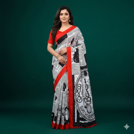 Mulmul Cotton Black Printed Saree | Mulmul Cotton