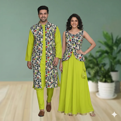 Lime green small family party wear, occasional dress.