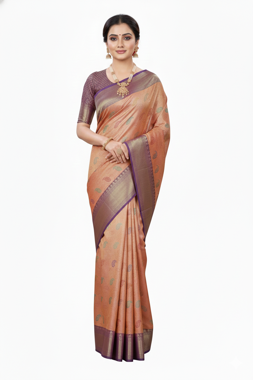 Mustard and Violet Pattu Saree | Purple Border