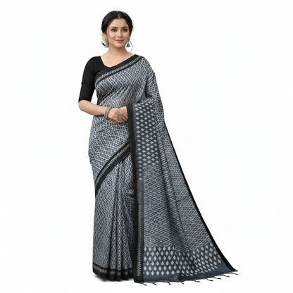 Black and White Kota Silk Saree | Pochampally Cotton