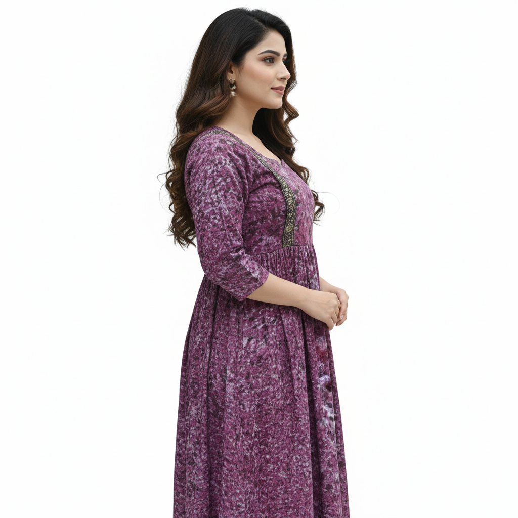 Dusty Mauve Midi-Length A-Line Maternity /mother wear Dress with Three-Quarter Sleeves – Elegant, Feminine & Perfect for Every Season”
