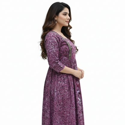 Dusty Mauve Midi-Length A-Line Maternity /mother wear Dress with Three-Quarter Sleeves – Elegant, Feminine & Perfect for Every Season”