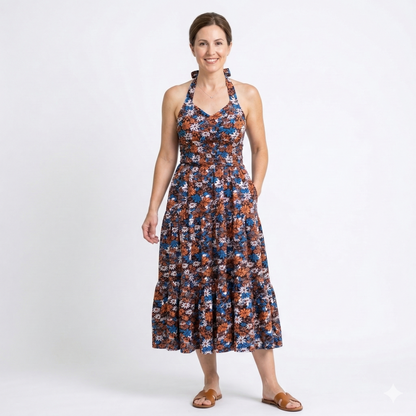 Floral Printed Sleevesless 3 Tiered Gown | 3 Tiered
