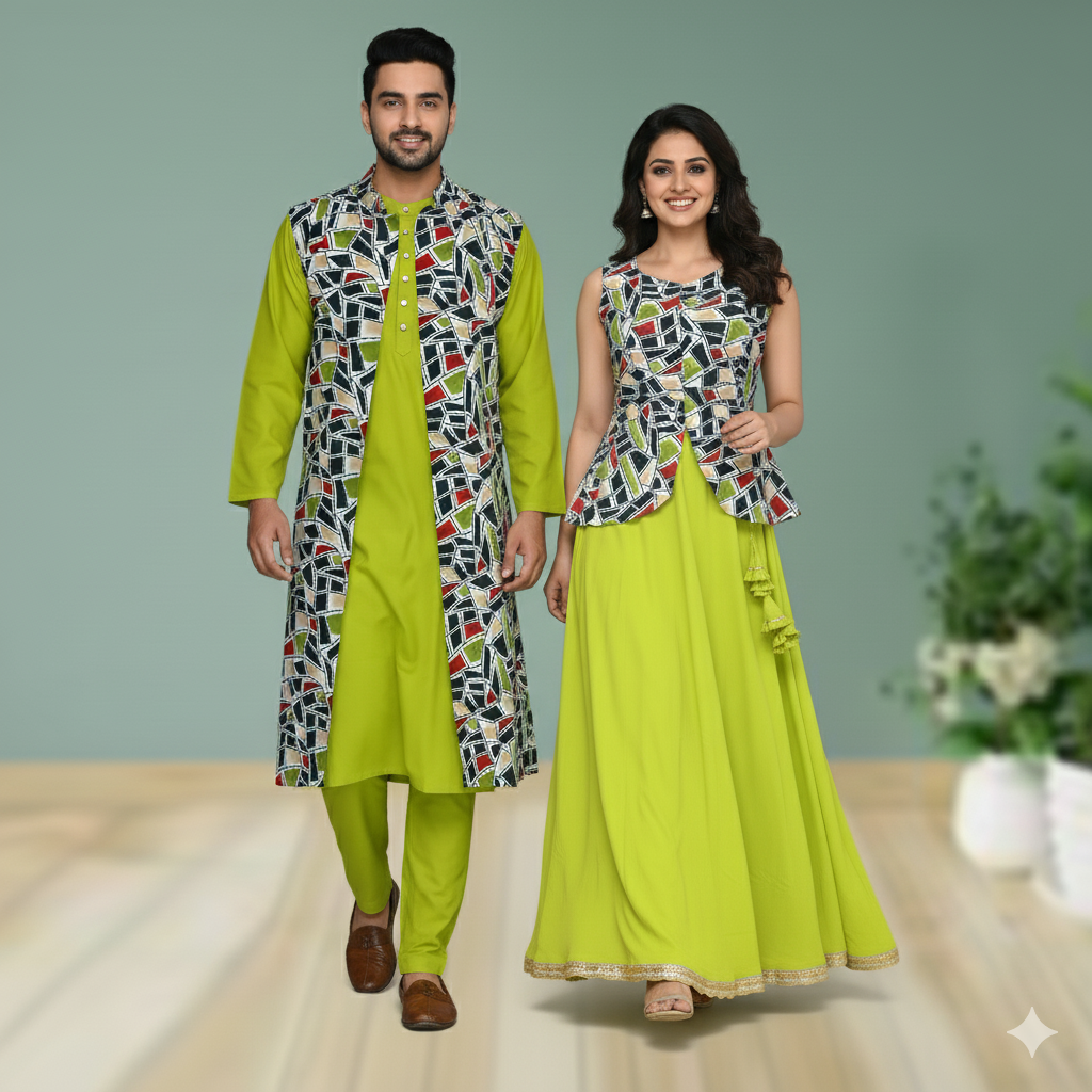 Lime green small family party wear, occasional dress.