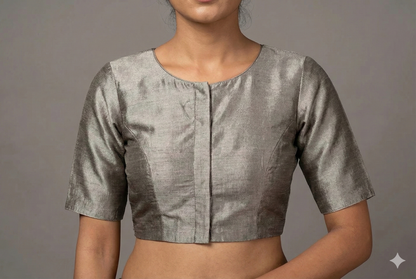 Artistic Handcrafted Blouse Adorned with Bluebird and Pomegranate Tree Paintings and Maggam Work | S3B1262