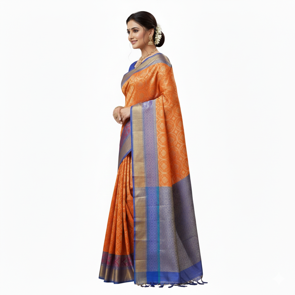 Orange and Blue Kota Silk Saree || Silk Saree