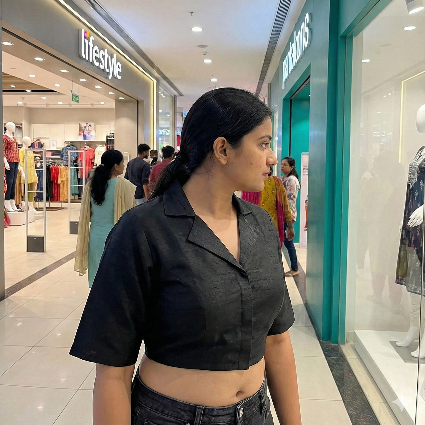 Black Solid Collared neck Blouse | S3B1179