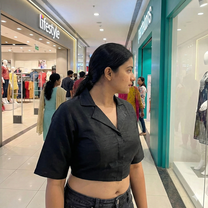 Black Solid Collared neck Blouse | S3B1179