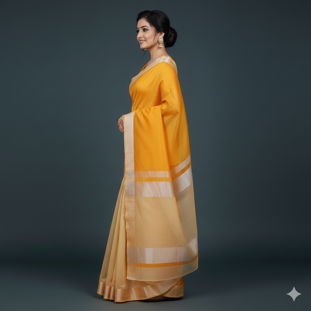 Yellow and Silver Color Fancy Saree