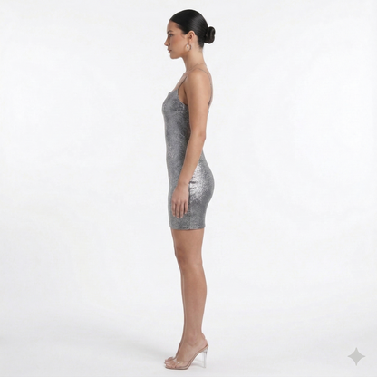 Stunning halterneck bodycon dress adorned with elegant diamante details, featuring a sleek black cowl shape. | cowl shape