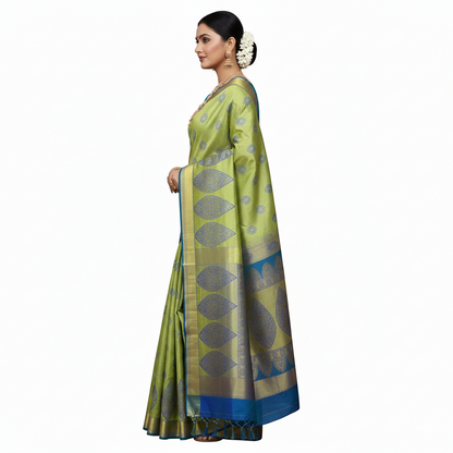 Earthy Blue Hand Woven Pattu Saree | Earthy Blue
