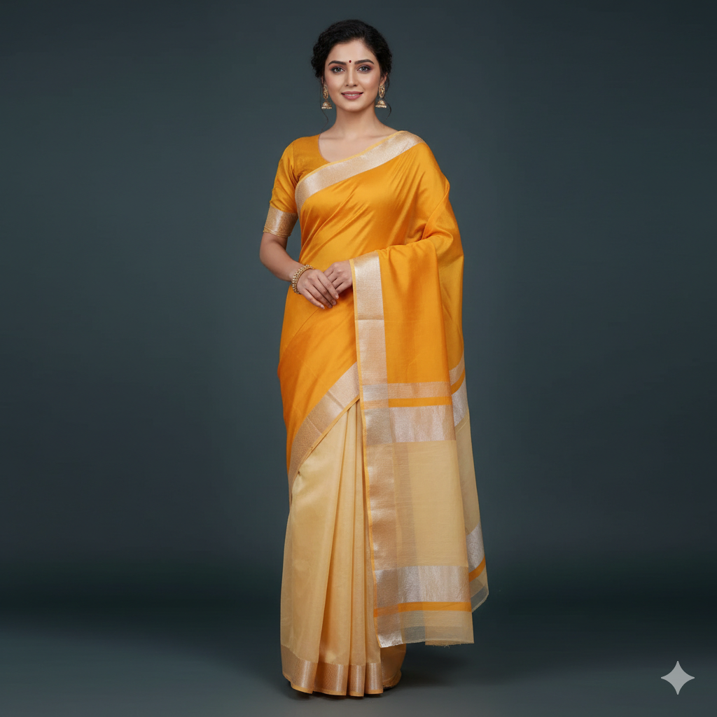 Yellow and Silver Color Fancy Saree
